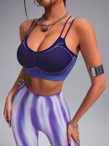 Innovista 女士无缝高弹透气网状结构3D塑形运动文胸，挂脖式高弹支撑运动文胸，女士露脐背心，日常休闲健身瑜伽外出上衣，节日庆典，聚拢文胸，秋冬女装，紫色条纹设计，实用时尚 - 紫色 - 查看 2