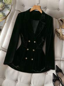 Chiquease Women Velvet Blazer For Party And Everyday Wear, With Lining, Winter - Black - View 1