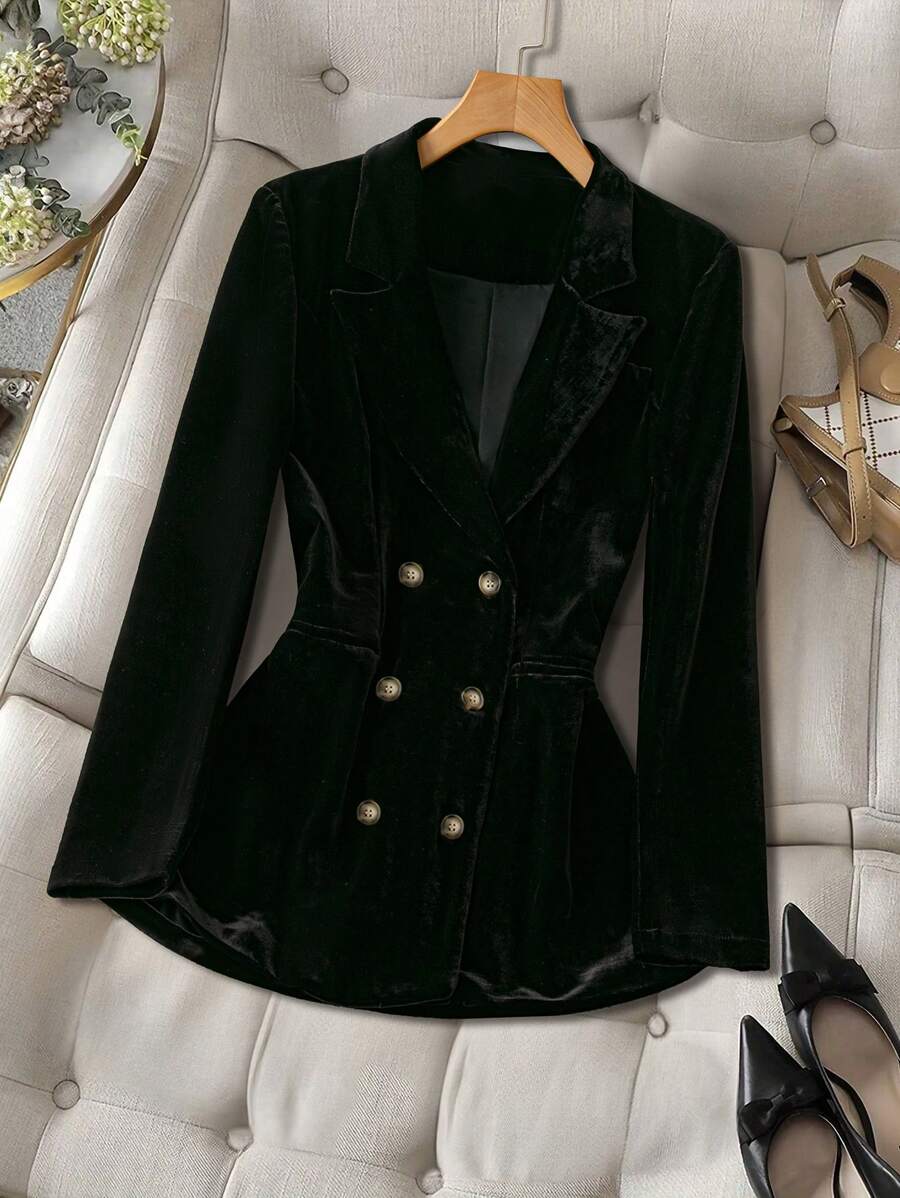 Chiquease Women Velvet Blazer For Party And Everyday Wear, With Lining, Winter - Black - View 1