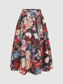 SHEIN MOD 大码女式褶皱高腰花卉印花长款超长裙 - 彩色 - 查看 2