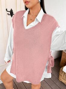 Flirla 大码女式休闲针织上衣，简约时尚，适合日常穿着 - 藕粉色 - 查看 6