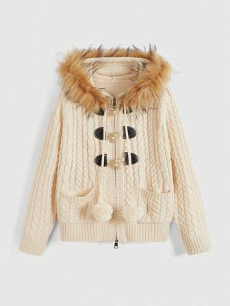 Fairycore Cárdigan con capucha y cuello de piel sintética vintage Y2K, de manga larga para otoño/invierno para mujer