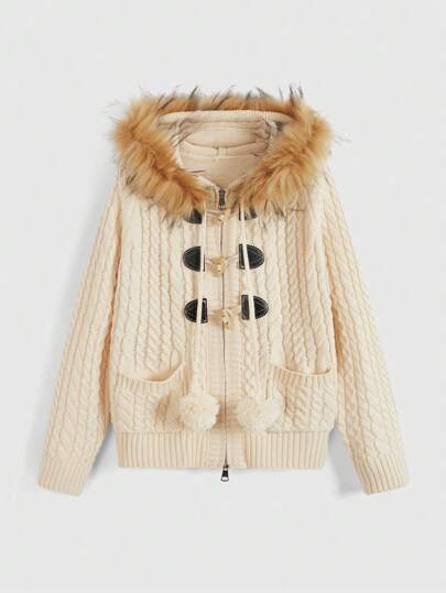 Fairycore Women Y2K Vintage Furry Collar Hooded Cardigan, Long Sleeve For Autumn/Winter