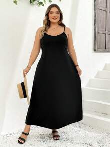 SHEIN CURVE+ Váy đen không tay cỡ lớn, Xuân/Hè, Cơ bản - màu đen - Xem 9