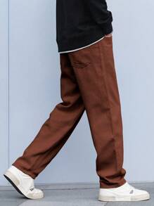 Manfinity Hypemode Loose Fit Men's Slant Pocket Straight Leg Jeans - Coffee Brown - View 7