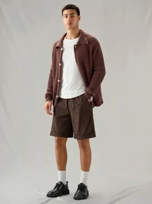 Manfinity VCAY Men's Casual Plain Loose Elastic Waist Straight Leg Woven Shorts - Maroon - View 6