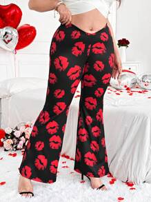 Flirla Plaid Casual Flare Pants, Minimalist & Fashionable For Everyday Wear,Valentine Fall Cloth For Women