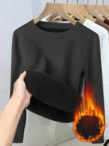 Chiquease Women Fitted Raglan Sleeve Crew Neck Sweater With Thermal Lined