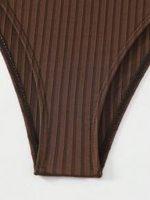 SHEIN Swim Women's Plain Simple Daily Swimwear Top Summer - Coffee Brown - View 6