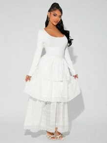 SHEIN SXY Sexy & Cute Multi-Layer Backless White Dress, Suitable For Autumn And Winter - White - View 1
