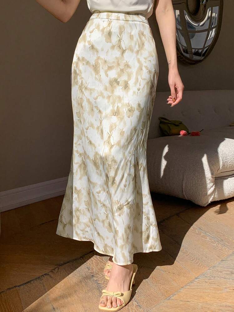 Women's Floral Print Mermaid Hem Skirt, Elegant Summer