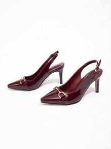 CUCCOO BIZCHIC Women's Pointed Toe Metal Decor Fashion Daily Date Night High Heels - Burgundy - View 2