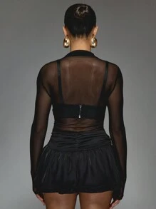 MISSGUIDED Ruched Waistband Frill Detail Mini Skirt - Black - View 2