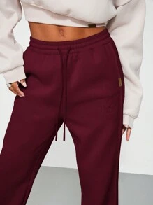 SUMWON WOMEN Stylish Drawstring Wide Leg Jogger Pants Athletic Sweatpants With Side Pockets Winter Lounge Workout Athleisure Bottoms - Burgundy - View 3
