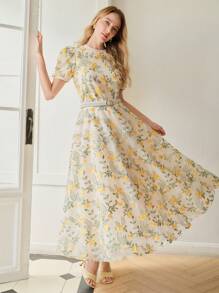 MOTF PREMIUM 对比色网眼花卉刺绣飘逸短裙，长裙，情人节，春夏