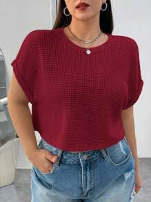 SHEIN EZwear Valentine's Day,Beige Knitted Women Short Sleeve T-Shirt, Minimalist Casual Everyday Wear