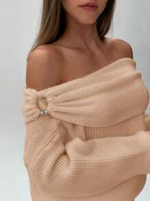 Aloruh Women's Autumn/Winter New Off Shoulder Design Long Sleeve Knitted Sweater