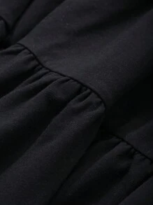 FRIFUL Kvinnor Svart Lös Lång Klänning V-ringad Kortärmad Casual Summer Outfit