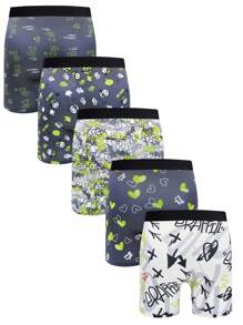 5pcs Men's Simple Print Boxer Briefs - Multicolor - View 2
