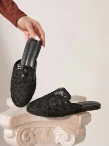 CUCCOO CHICEST Women's Breathable Mesh Embroidery Black Flat Shoes Spring Shoes Spring Break Easter - Black - View 2