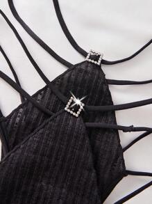 10 条装 女士水钻装饰纯色简约休闲丁字裤内裤 - 黑色 - 查看 4