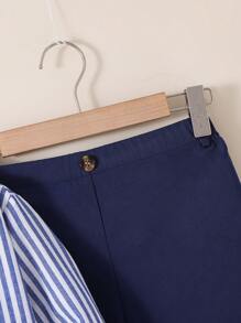 SHEIN Leap Crew Bộ 2 áo len cardigan cổ sọc rộng tay dài cho bé trai tuổi mới lớn và quần dài dệt trơn màu - Nhiều màu - Xem 8