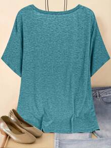 Blusa casual simple de talla grande con cuello en V y manga corta