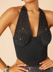 Hauture Áo hở lưng đính đá sang trọng gợi cảm ngày lễ tình nhân - màu đen - Xem 3