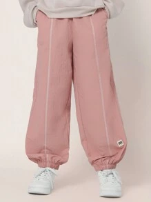SUMWON Tween Girls Comfy Cuffed Parachute Pant With Contrast Stitch - Pink - View 3