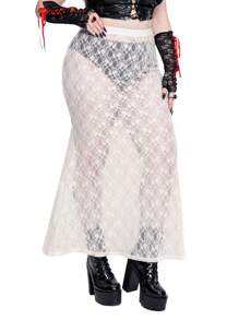 Whyspr Plus Size Women Goth Punk Solid Lace Semi-Sheer Minimalist Mermaid Long Skirt Maxi Goth Women - White - View 6