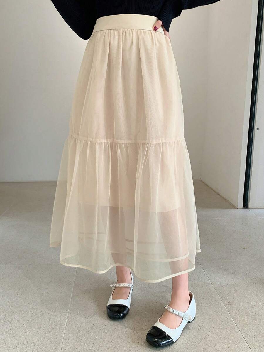 DAZY 纯色网纱女士休闲日常半身裙，简约时尚