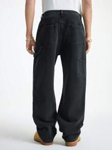 Manfinity EMRG 男士黑色水洗牛仔宽松工装裤，街头休闲风格