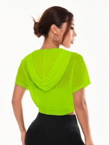 Core Rhythm Women's Solid Color Zip-Up Front Short Sleeve Casual Cropped Sport Jacket - Green - View 2