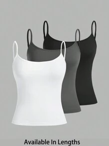 SHEIN PETITE CURVE Plus Size Women's 3pcs Tight Casual Tank Tops(Spaghetti Strap)