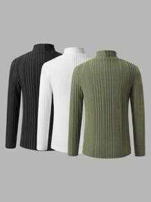 3pcs Boys Texture Fabric Base Layer T-Shirts