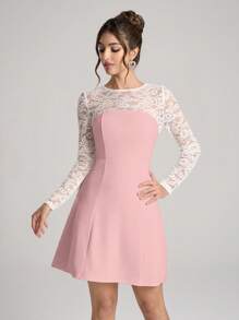 SHEIN Belle 女士正式晚礼服，时尚秋冬宴会聚会名媛优雅日常装正式晚宴礼服，舞会礼服，婚礼宾客礼服 - 粉色 - 查看 4