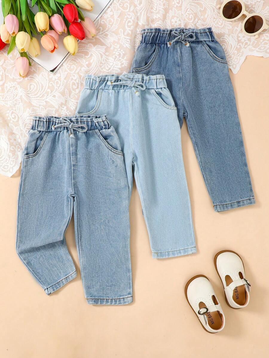 SHEIN 3-Piece Casual Baby Girl Denim Set - Blue - View 1