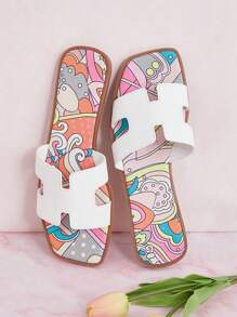 SHUZIA Damskie modne, swobodne, kwadratowe, wsuwane, wygodne, płaskie sandały, letnie buty, wiosenne buty, wiosenna przerwa, wielkanocne wakacje, buty, codzienne buty, plażowe buty