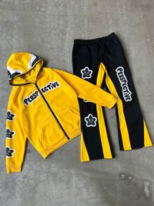 Manfinity EMRG 2pcs/Set Zip-Up Hoodie & Flared Pants - Multicolor - View 4