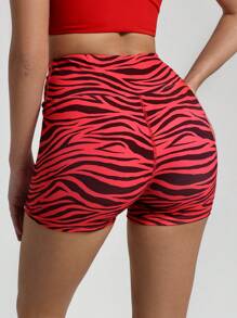 Menodora SHEIN Sport Women's High Waisted Zebra Print Casual Gym Workout Shorts - Burgundy - View 2