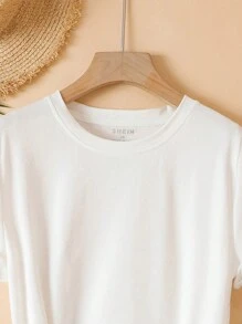 INAWLY Kích thước lớn Của phụ nữ Màu thuần Đơn giản Ngắn tay Áo thun - trắng - Xem 7