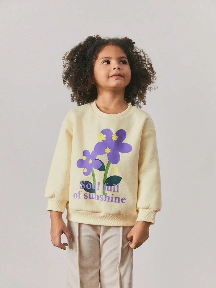 Maija Kids Maija Kids Áo nỉ họa tiết hoa cổ tròn rộng rãi thoải mái cho bé gái - Màu be - Xem 1