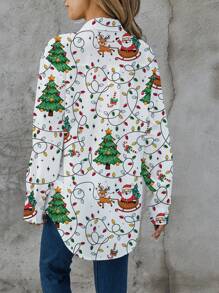 EMERY ROSE Casual Simple Christmas Pattern Loose Shirt For Women, Suitable For Autumn/Winter - Multicolor - View 5