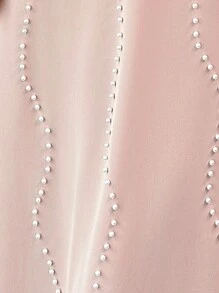 SHEIN Privé New Year Women's Elegant Minimalist Romantic Glamour Ballroom Party Date Asymmetric Drapey Rhinestone Embellished Extra Long Slit Sleeve Loose Blush Pink Off The Shoulder Dress - Dusty Pink - View 9