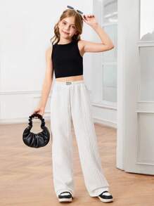 Girls Plus Floral Print Loose Straight Leg Sweatpants - White - View 3