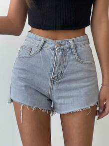 DAZY Plus Size Women's Light-Wash Denim Shorts With Frayed Hems, All Season - Light Wash - View 2