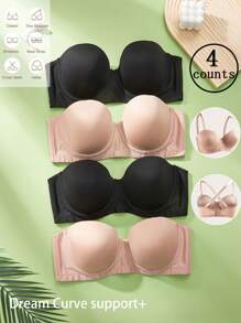 4 Pcs Plus Size Solid Color Minimalist Camisole With Wire, For Casual Wear