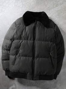 Manfinity Hypemode 男士纯色羊毛领拉链长袖冬季夹克加厚外套男士防寒夹克