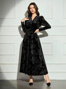 Modelyn Women's Solid Color Long Sleeve Arabic Casual Dress, Minimalist Fashion For Everyday Wear Long Evening Dresses