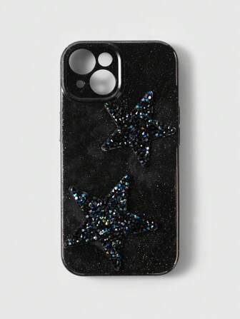 Grunge Punk 1pc 3D Crystal Star Studded Bling Black Phone Case, Compatible With Apple IPhone 11, 12, 13, 14, 15 Pro Max